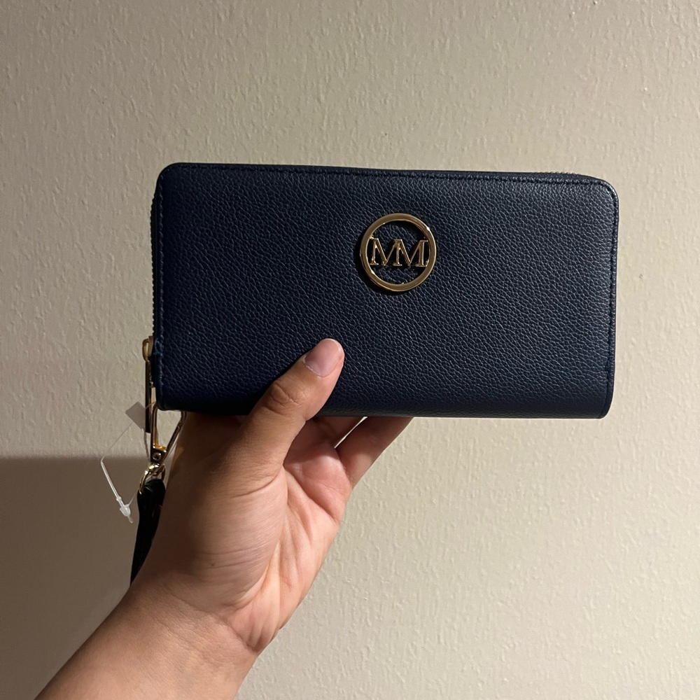 Navy Blue Wallet with Gold Logo